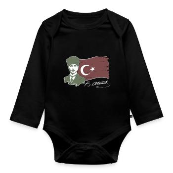 Atatürk Turkey Flagge Autogramm Kemal Silhouette - Baby Bio-Langarm-Body - Schwarz - Vorne