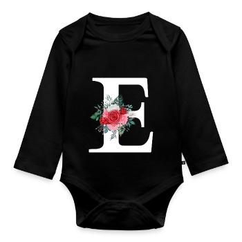 Lettre e floral rouge - Body Bébé bio manches longues - noir - Devant