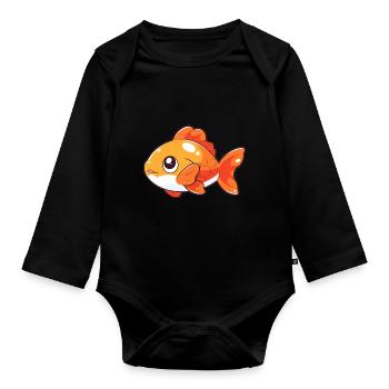 cute fish - Organic Longsleeve Baby Bodysuit - black - Front