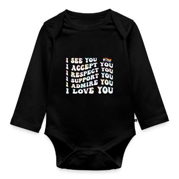 Stolzer Verbündeter: Ich akzeptiere, respektiere, unterstütze, bewundere, - Baby Bio-Langarm-Body - Schwarz - Vorne