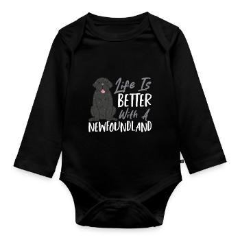 Das Leben ist besser mit einem Neufundland - Baby Bio-Langarm-Body - Schwarz - Vorne