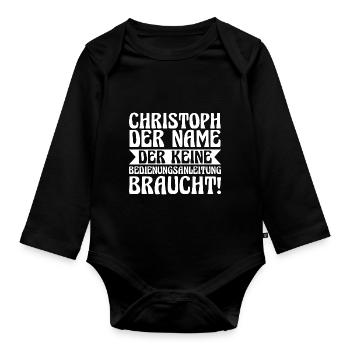 First name Chris Christoph - Organic Longsleeve Baby Bodysuit - black - Front