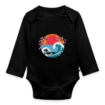 Big Wave Vaporwave Aesthetic 80s Anime Fashion - Baby Bio-Langarm-Body - Schwarz - Vorne