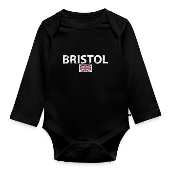 Bristol UK Vintage British Flag British - Organic Longsleeve Baby Bodysuit - black - Front