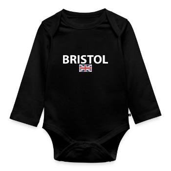 Bristol UK Britische Flagge Brite - Baby Bio-Langarm-Body - Schwarz - Vorne