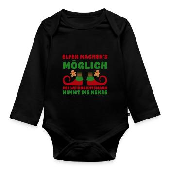 Weihnachtsmann Weihnachten Weihnachtsfest Elf - Baby Bio-Langarm-Body - Schwarz - Vorne