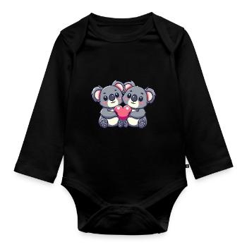 Koala Paar Liebe Valentinstag - Baby Bio-Langarm-Body - Schwarz - Vorne