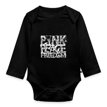 Punk Paix Liberté Impression graphique en détresse - Body Bébé bio manches longues - noir - Devant