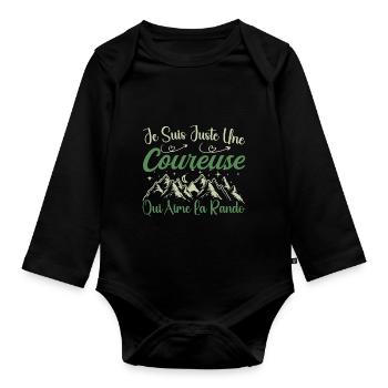 Coureuse aventurier passionnée de Randonnée cadeau - Body Bébé bio manches longues - noir - Devant