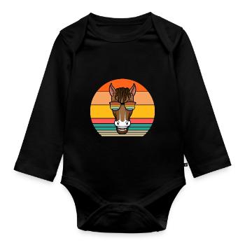 Riding Horse - Organic Longsleeve Baby Bodysuit - black - Front