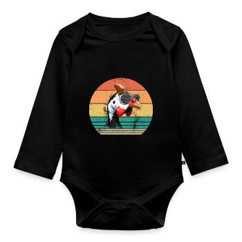Hühner Hahn Perlhuhn - Baby Bio-Langarm-Body - Schwarz - Vorne