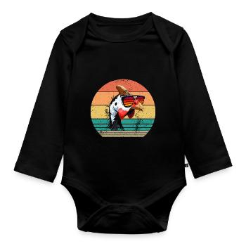 Hühner Hahn Perlhuhn - Baby Bio-Langarm-Body - Schwarz - Vorne