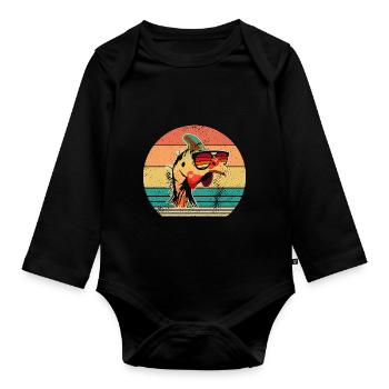 Hühner Hahn Perlhuhn - Baby Bio-Langarm-Body - Schwarz - Vorne
