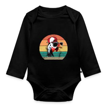 Hühner Hahn Perlhuhn - Baby Bio-Langarm-Body - Schwarz - Vorne