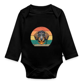 Hund Dackel - Baby Bio-Langarm-Body - Schwarz - Vorne