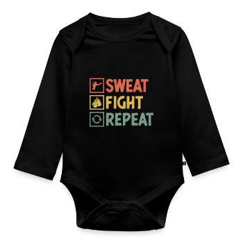 Sweat Fight Repeat Boxer Sports Strength Gym - Organic Longsleeve Baby Bodysuit - black - Front