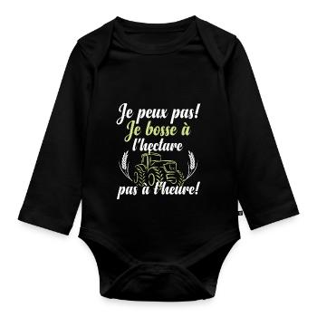 Je bosse à l'hectare - Body Bébé bio manches longues - noir - Devant