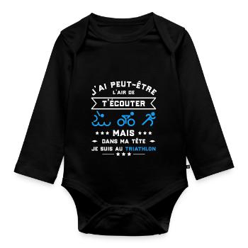 je suis au triathlon t-shirt humour - Body Bébé bio manches longues - noir - Devant