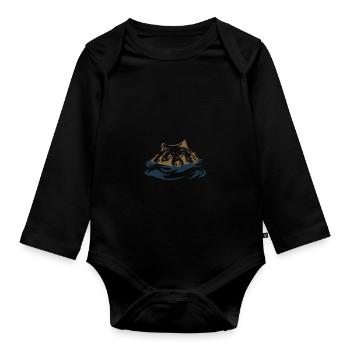 Grizzlybär Schwimmen Geschenkidee - Baby Bio-Langarm-Body - Schwarz - Vorne
