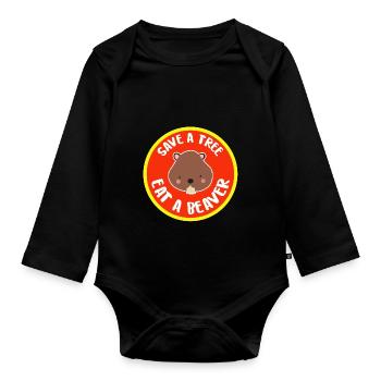 Bieber Bäume Umweltschutz süß Grillen Geschenkidee - Baby Bio-Langarm-Body - Schwarz - Vorne