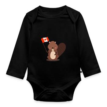 Biber Kanada süß Damm Geschenk Flagge Naturschutz - Baby Bio-Langarm-Body - Schwarz - Vorne