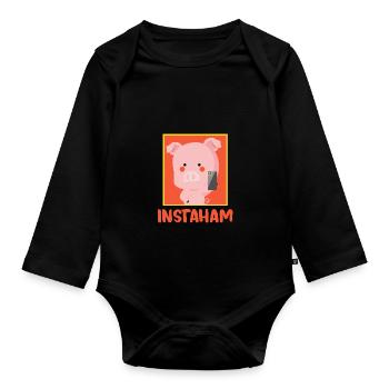 Instaham Schwein süß Insta Parodie Geschenkidee - Baby Bio-Langarm-Body - Schwarz - Vorne