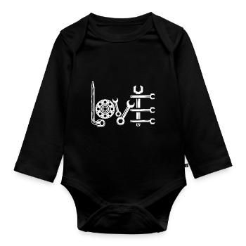 Mechanics love - Organic Longsleeve Baby Bodysuit - black - Front