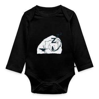 bear drawing zzz sleeps sleep hibernate 2703 o - Organic Longsleeve Baby Bodysuit - black - Front