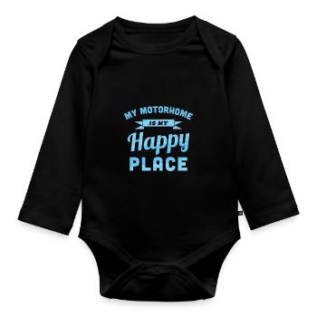 My Motorhome is my Happy Place (Blue) - Organic Longsleeve Baby Bodysuit - black - Front