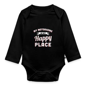 Mein Wohnmobil ist mein Happy Place - Baby Bio-Langarm-Body - Schwarz - Vorne