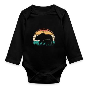 Ours avec enfant - ours père mère avec oursons - Body Bébé bio manches longues - noir - Devant
