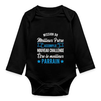 nouveau challenge être parrain / futur parrain - Body Bébé bio manches longues - noir - Devant