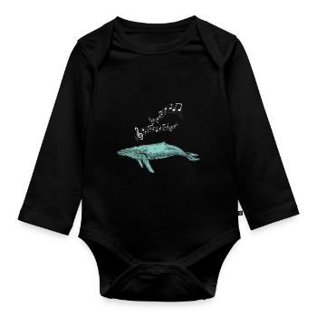 baleines mer poisson eau mer mer cachalot - Body Bébé bio manches longues - noir - Devant
