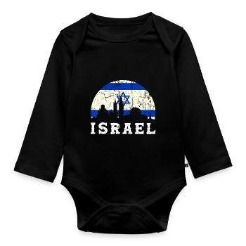 Israël Vernse drapeau Idée de cadeau - Body Bébé bio manches longues - noir - Devant