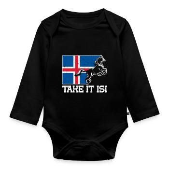 Islandpferde Take it Isi Islandflagge Geschenk - Baby Bio-Langarm-Body - Schwarz - Vorne