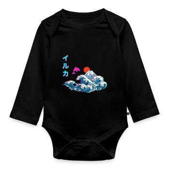 Vaporwave japonaise Grande vague de Kanagawa - Body Bébé bio manches longues - noir - Devant