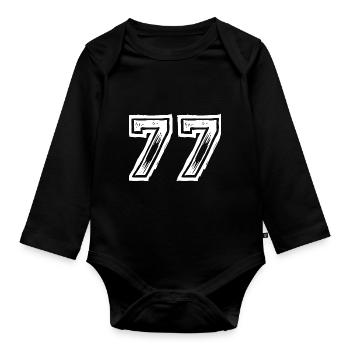 77 Zahl Trikot - Baby Bio-Langarm-Body - Schwarz - Vorne