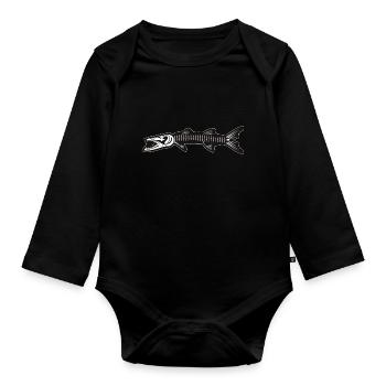 Squelette de Barracuda - Body Bébé bio manches longues - noir - Devant