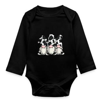 Cute Cow Print Gnomes - Organic Longsleeve Baby Bodysuit - black - Front
