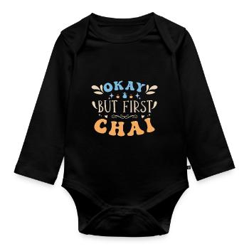Chai Latte Tea Drink tea drinkers - Organic Longsleeve Baby Bodysuit - black - Front