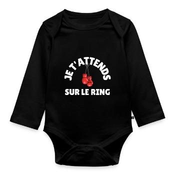 Boxe fan - idee cadeau boxeur - Body Bébé bio manches longues - noir - Devant