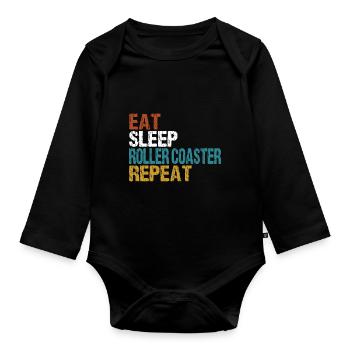 Achterbahn Roller Coaster Eat Sleep Repeat - Baby Bio-Langarm-Body - Schwarz - Vorne