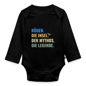 Rügen. Die Insel. Der Mythos. Die Legende Ostsee - Baby Bio-Langarm-Body - Schwarz - Vorne