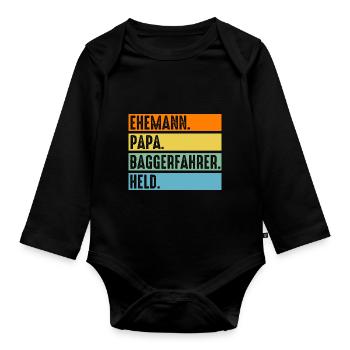 Baggerfahrer Papa Vater Tiefbauer Bagger - Baby Bio-Langarm-Body - Schwarz - Vorne