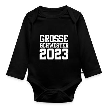 Schwester 2023 Schwanger Werdende Schwester - Baby Bio-Langarm-Body - Schwarz - Vorne