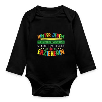 Erzieherin Erzieher Kindergärtnerin - Baby Bio-Langarm-Body - Schwarz - Vorne
