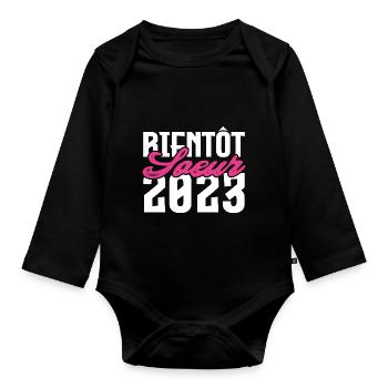 Cadeau Annonce grossesse bientôt sœur 2023.soeur. - Body Bébé bio manches longues - noir - Devant