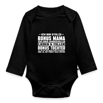 Bonus Mama Familie Stiefmutter Geschenk - Baby Bio-Langarm-Body - Schwarz - Vorne