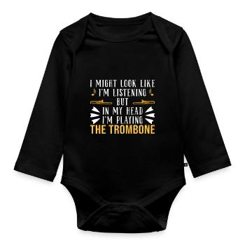 Trombone trombonist - Organic Longsleeve Baby Bodysuit - black - Front