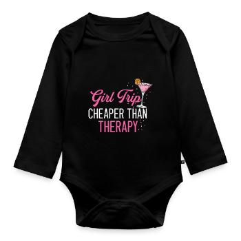 Girls' trip Cheaper than a therapy Sommerurla - Organic Longsleeve Baby Bodysuit - black - Front